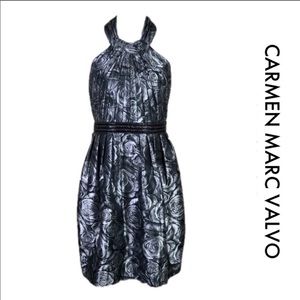 NWT Carmen Marc Brocade Halter Metallic Dress.  14